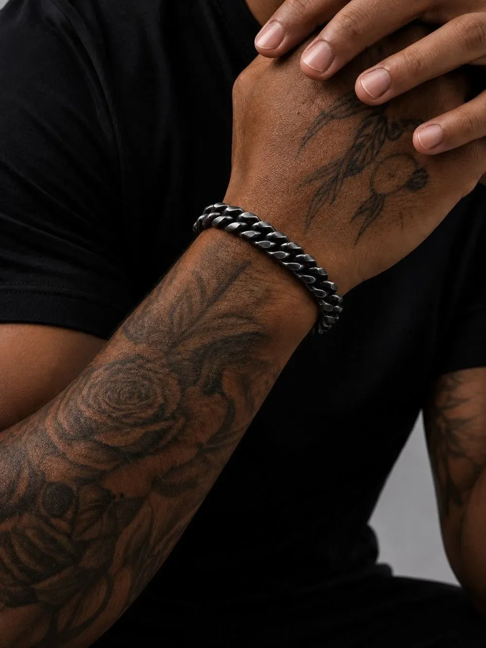 Grey Tone Stainless Steel Cuban Link Bracelet